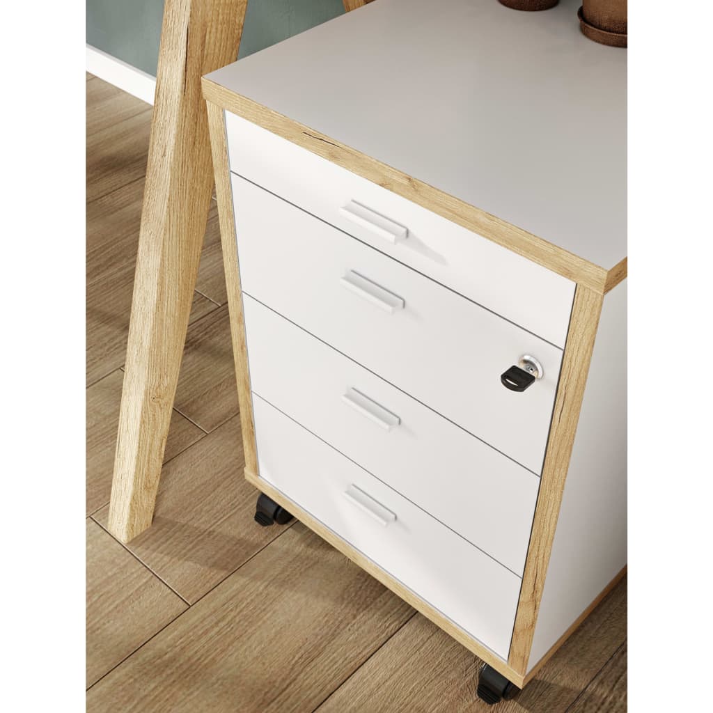 Germania Archivador con ruedas Gw-Helsinki roble Navarra y blanco - Blanco