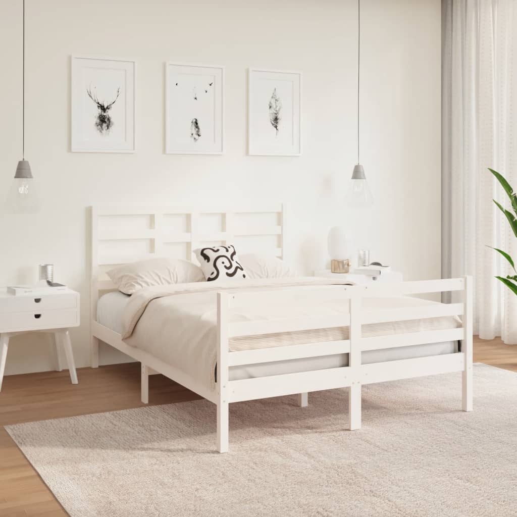 Letto matrimoniale Moderno Struttura Letto Giroletto Bianco in Legno  Massello 120x190 cm 4FT Small Double ITD33934