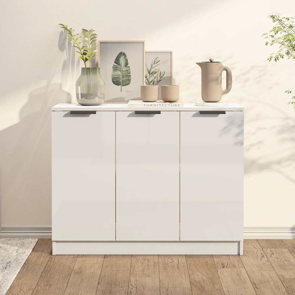 Credenza bassa,Armadietto,Mobile da cucina Bianco lucido 90,5x30x70 cm in legno Multistrato -BY91493 - Bianco