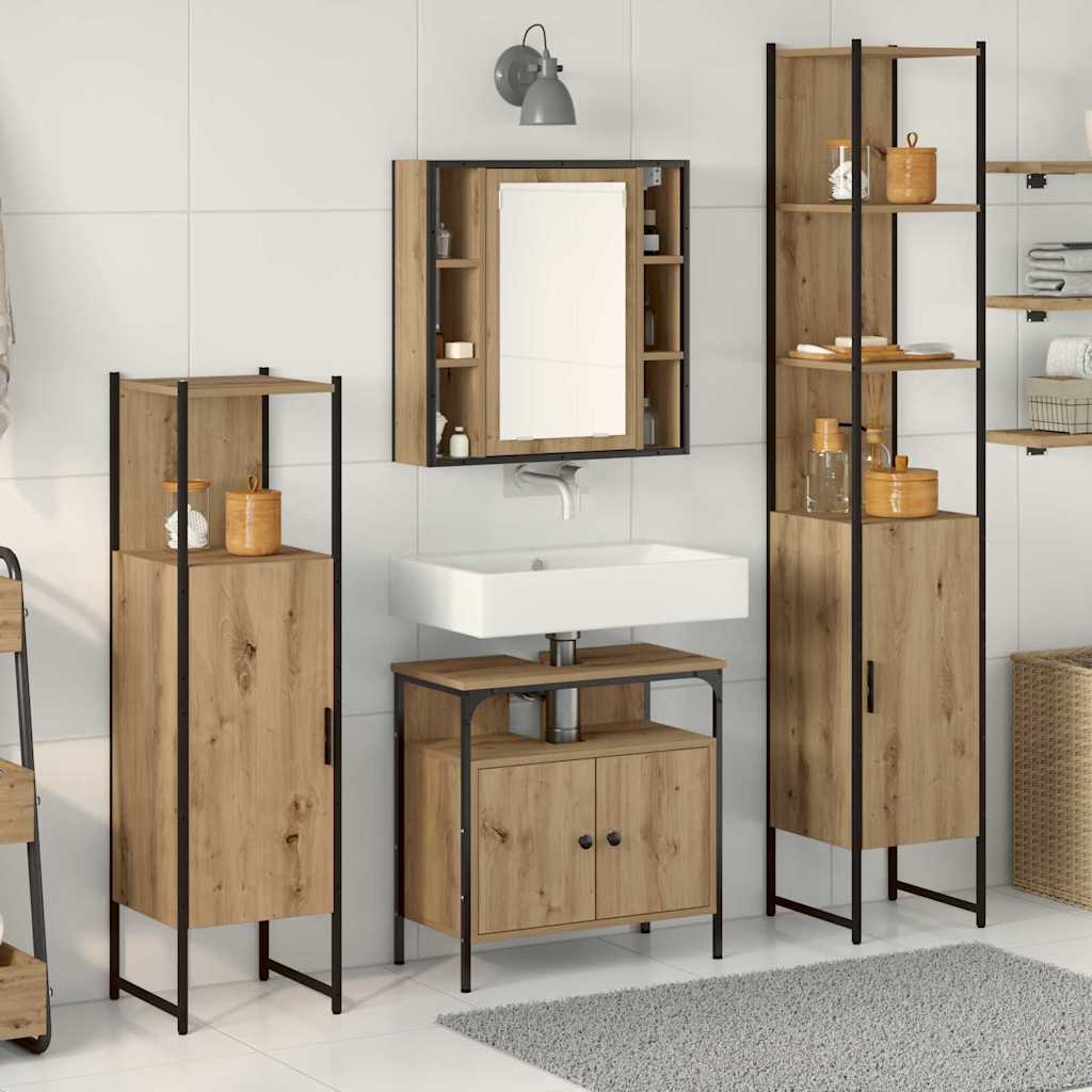 vidaXL Mobile Bagno Rovere Artisan 39x22x90 cm | Salvaspazio con Ruote