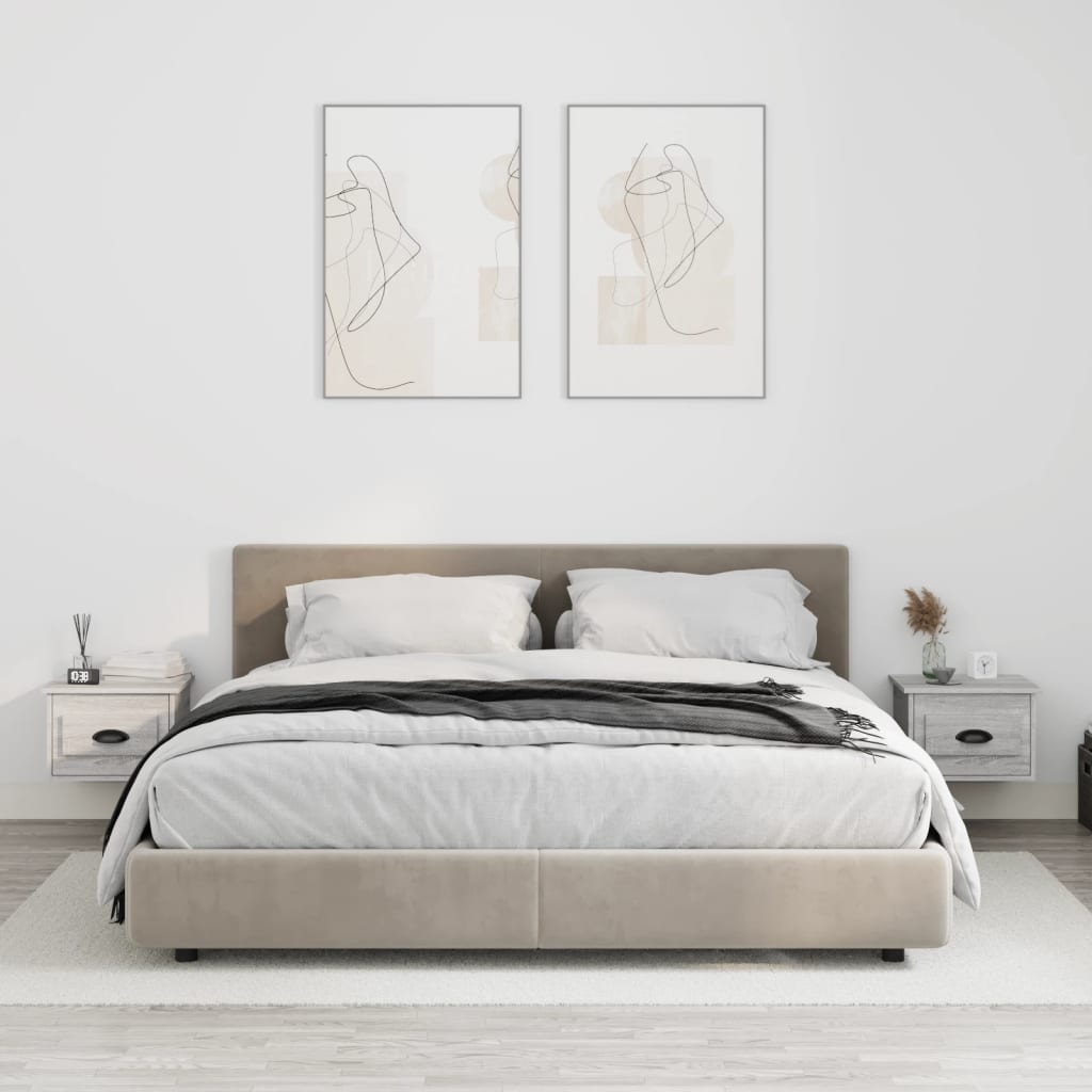 2 uds Mesitas de noche de pared，Mesa Auxiliar，Mesilla de noche flotante  gris Sonoma 50x36x40