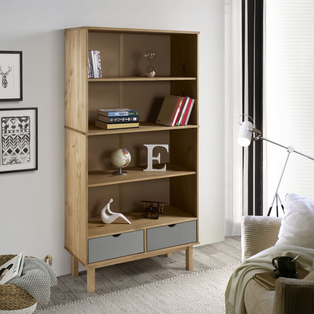 Libreria, Scaffale OTTA con 2 Cassetti Marrone e Grigio in Legno di Pino  vidaXL