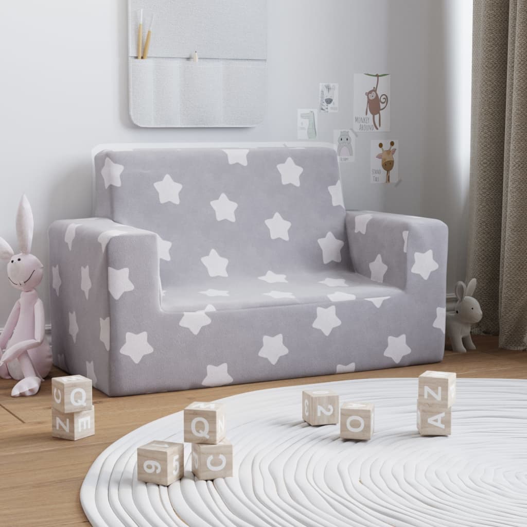 Divano per Bambini 2 Posti - Divano relax Sofa Grigio Chiaro Stelle Morbido  Peluche BV439582 - BonneVie