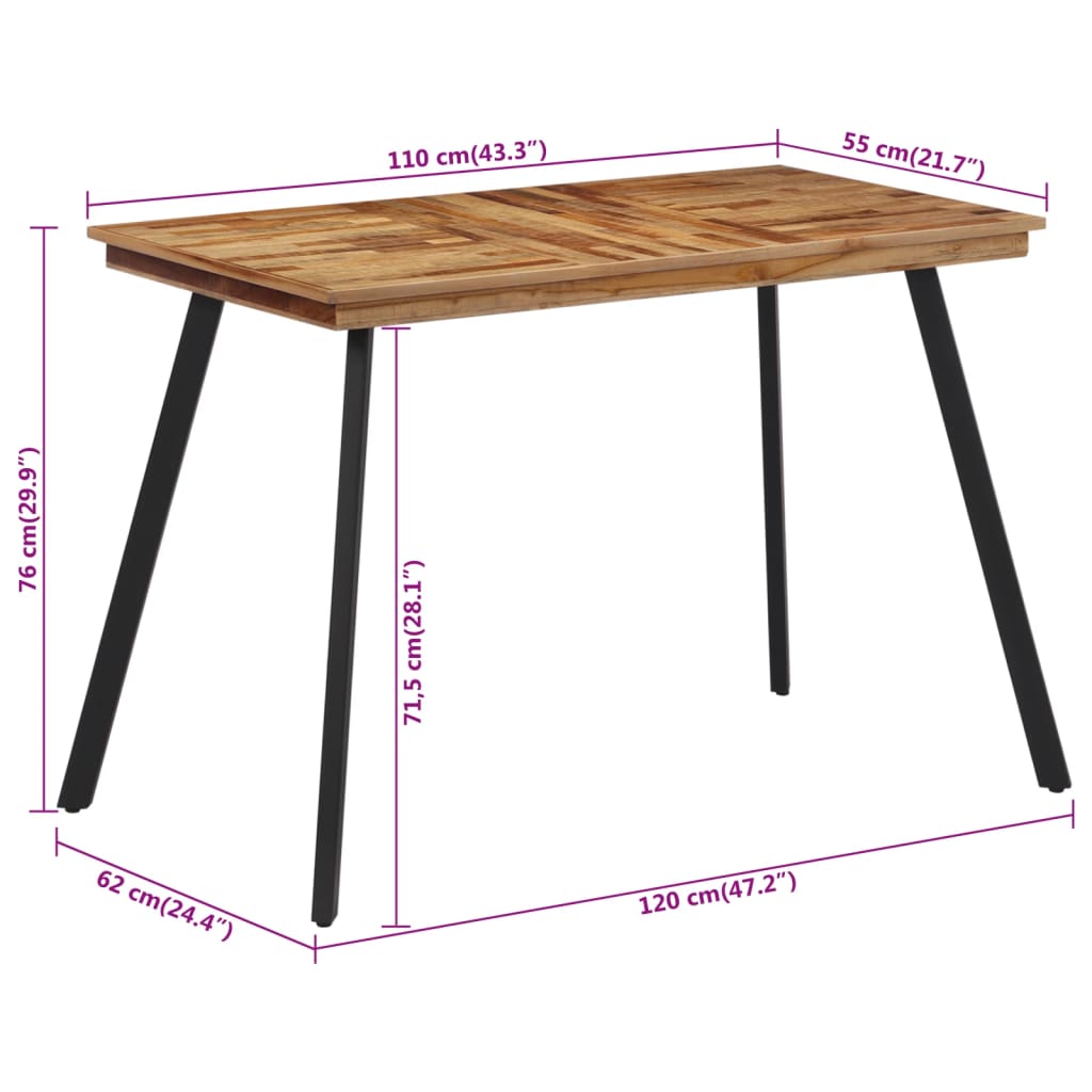 Tavolo da Pranzo 120x62x76 cm in Legno Massello di Teak vidaXL