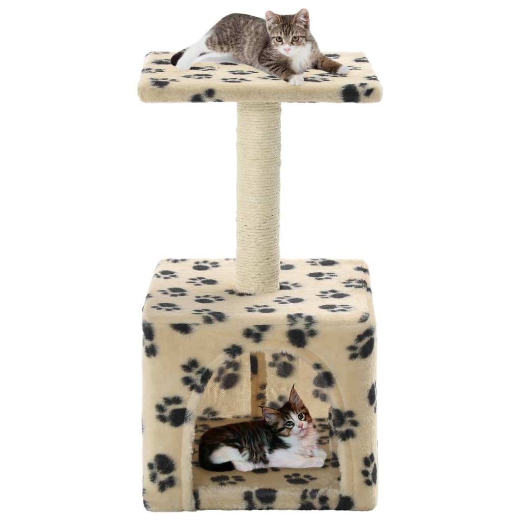 Cat Tree with Sisal Scratching Post 55 cm Beige Paw Print vidaXL