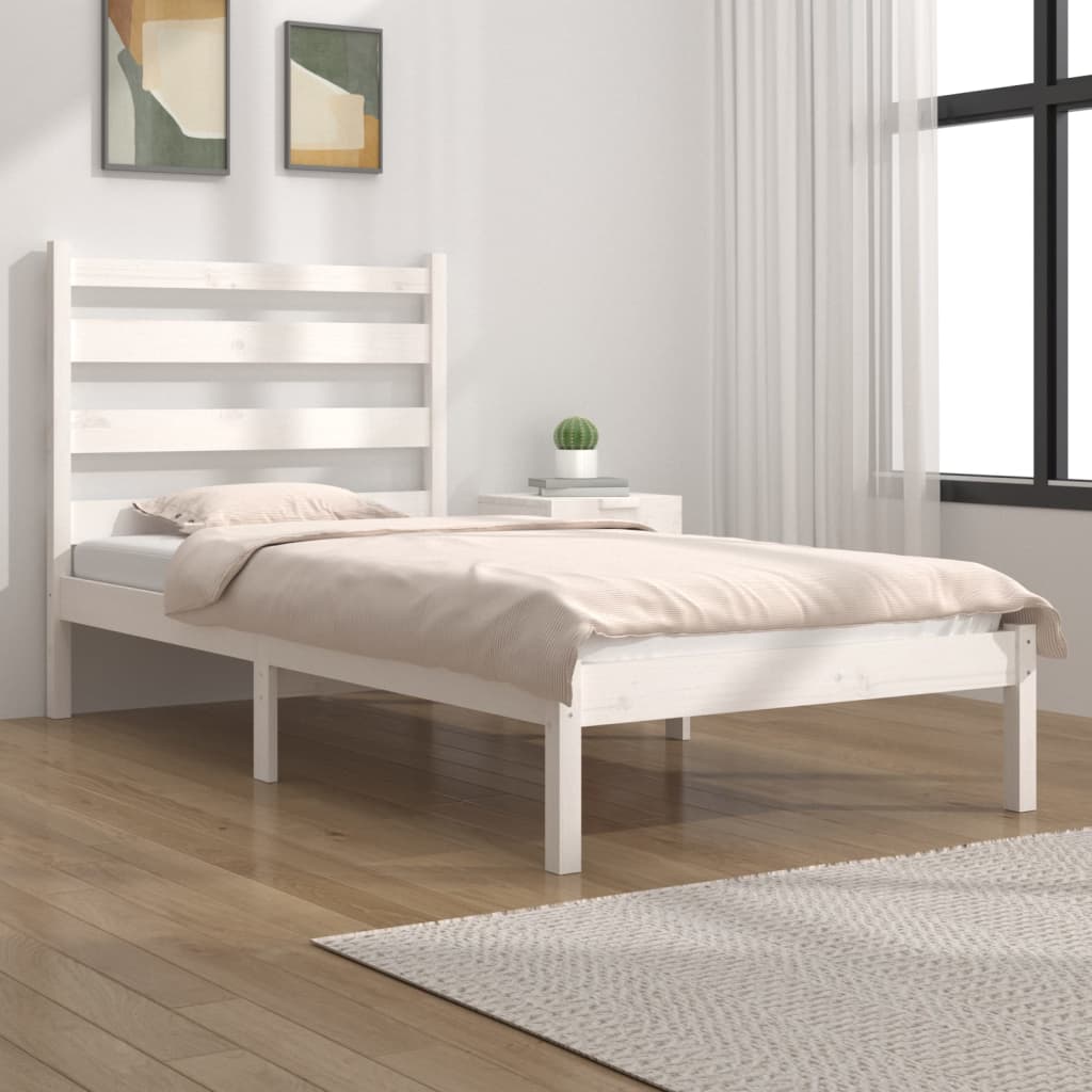 Letto adulto，Giroletto，Letto singolo，Struttura del letto Bianco in Legno  Massello di Pino 90x200 cm DGVS8973262 MaisonChic