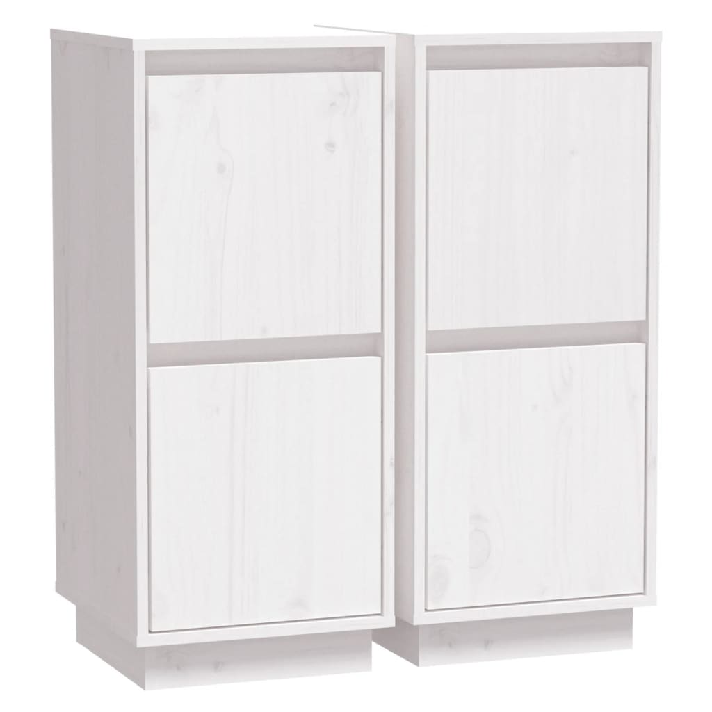 2er Set Sideboards Kommoden für Wohnzimmer Küche Weiß 31,5x34x75 cm Massivholz Kiefer DE57410