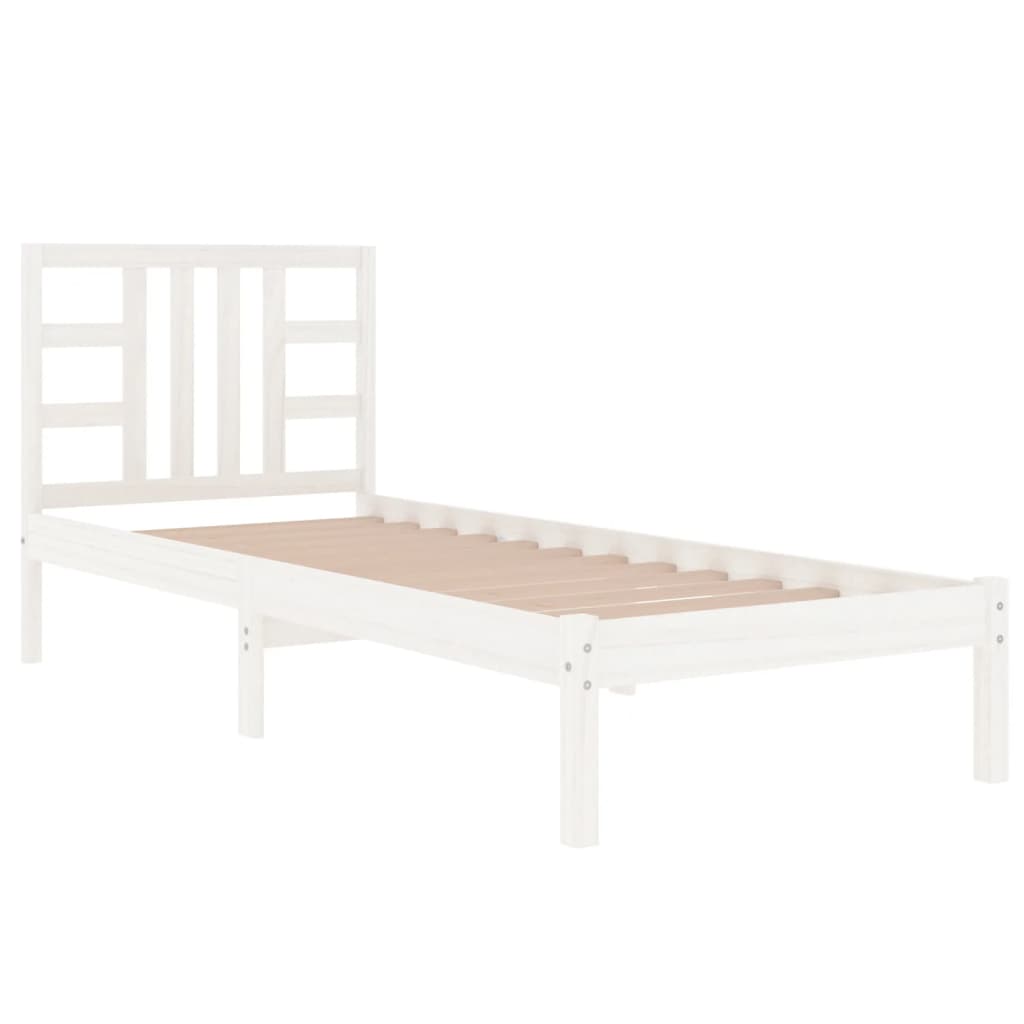 Letto Singolo Moderno Struttura Letto Giroletto Bianco in Legno Massello  100x200 cm ITD24128