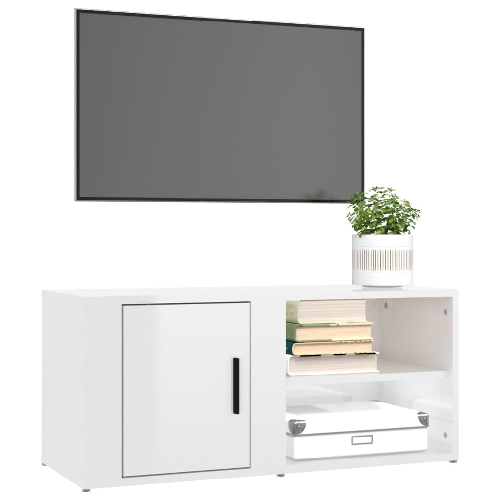 MiCasa Italia. Mobile Porta TV Bianco Lucido 100x35x55 cm in Legno  Multistrato