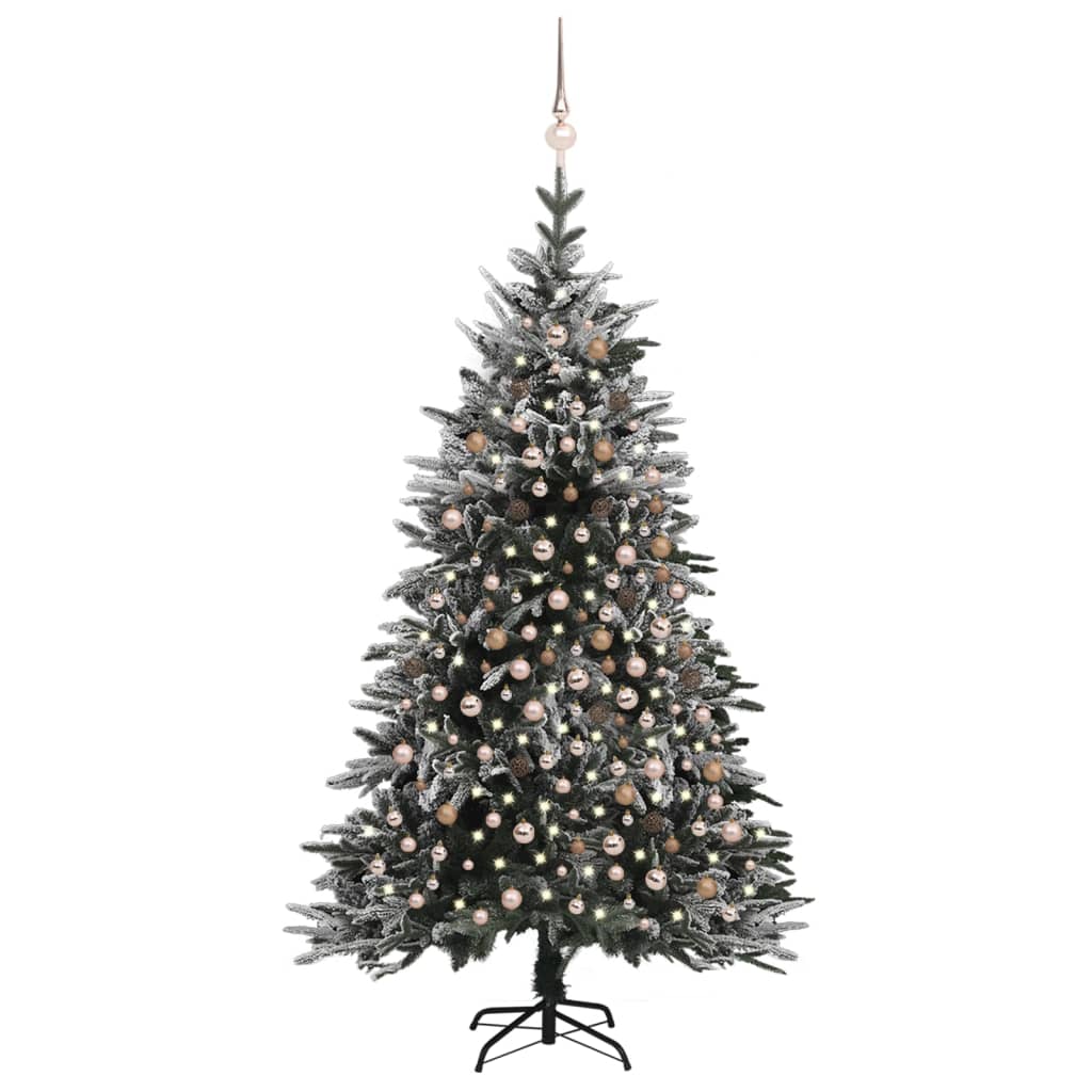 Albero di Natale Innevato con Pigne e Luci Led H.180/240 cm Apertura ad  Ombrello 