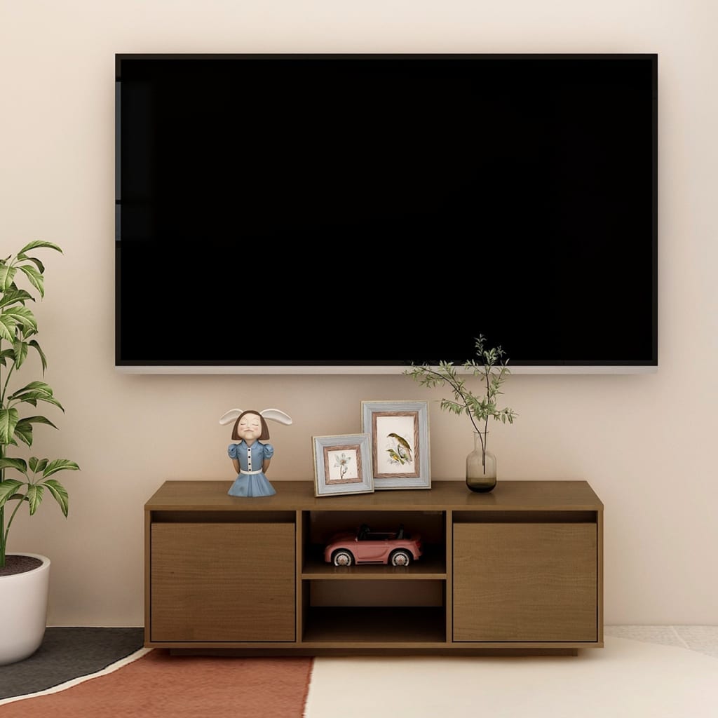 Mobile Porta TV，Mobili TV，Supporto per TV da Soggiorno Marrone Miele  110x30x40 cm in Legno di Pino NVIW42073 BonneVie