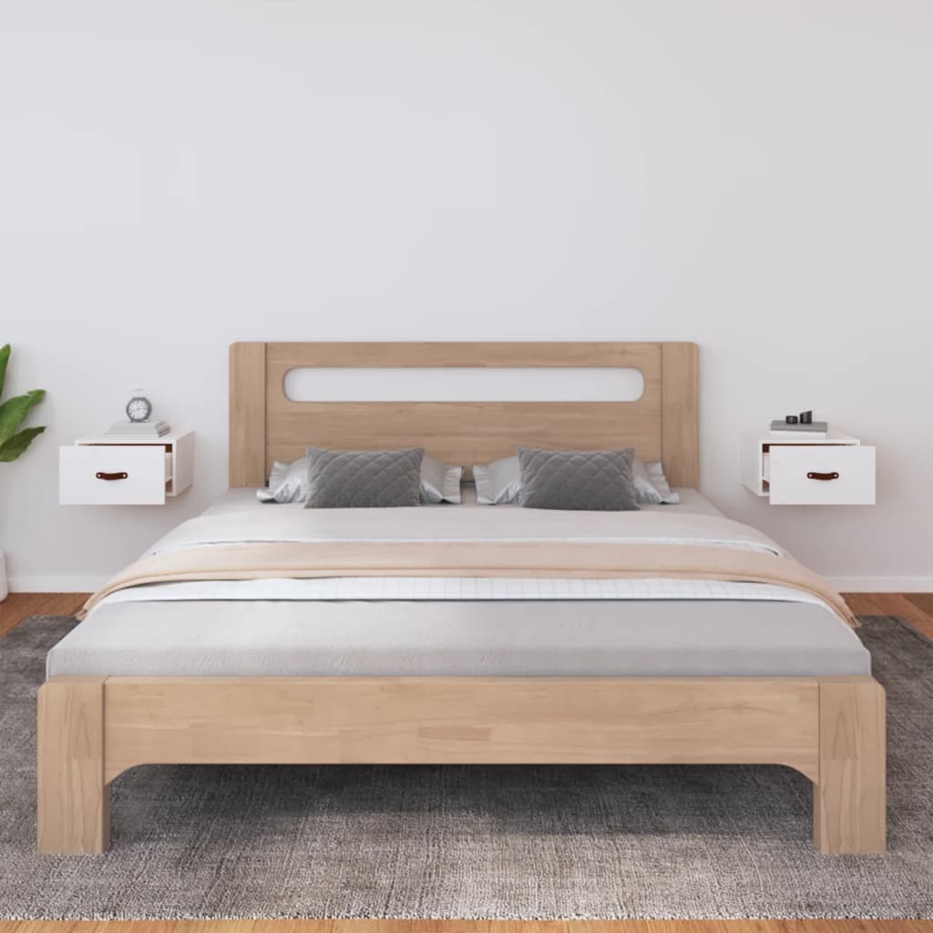 Mesita de noche con dos cajones - MDF macizo y madera - Mesa auxiliar para  el dormitorio - 49x34.5x30 cm - Blanco 