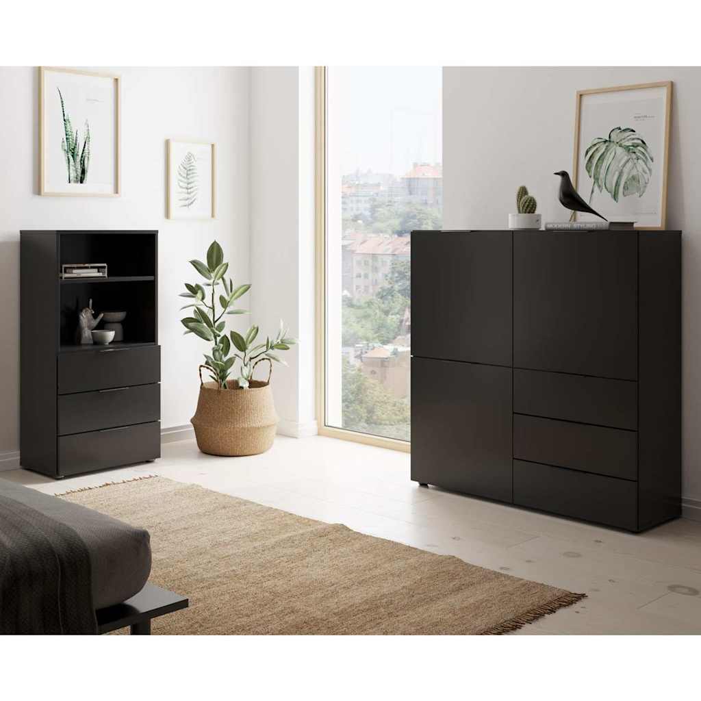 Kommode mit 3 Türen und 3 Schubladen Schwarz FMD