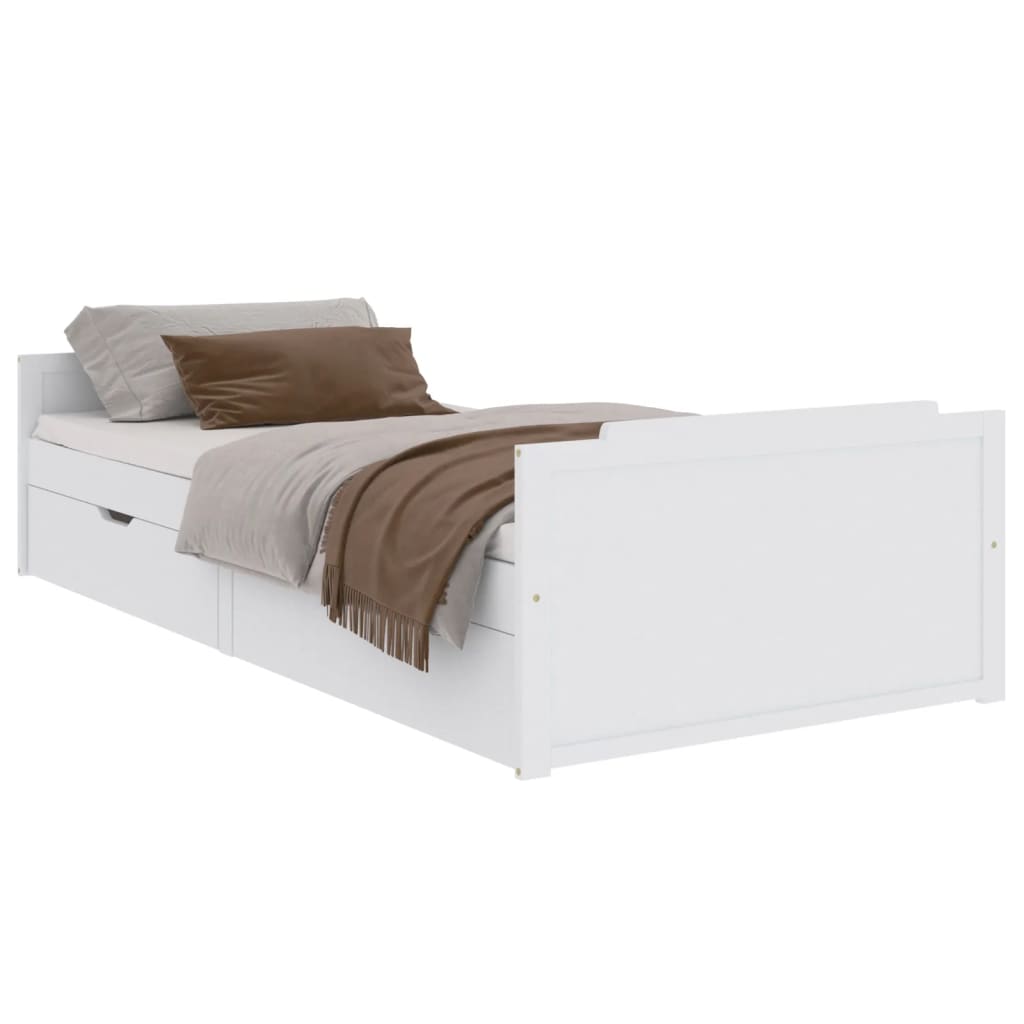 Letto singolo Moderno Struttura Letto Giroletto Bianco 75x190cm Legno  Massello Pino 2FT6 Small Single ITD24120