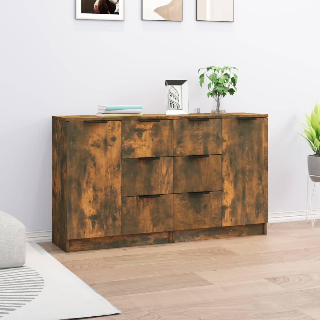 2er Set Sideboards Kommoden für Wohnzimmer Küche Räuchereiche 60x30x70 cm Holzwerkstoff DE70427