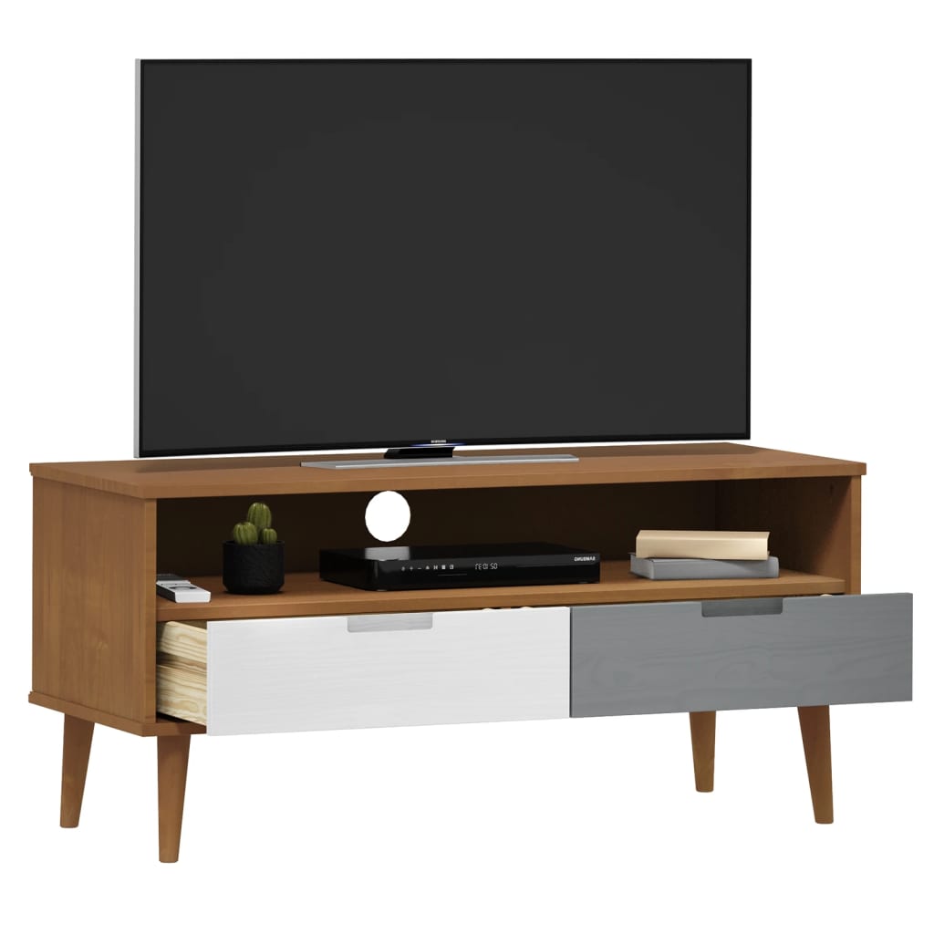 Mueble TV Mesa de TV Mueble de salón madera maciza de pino marrón miel  110x34x40 cm DSA93597 MaisonChic