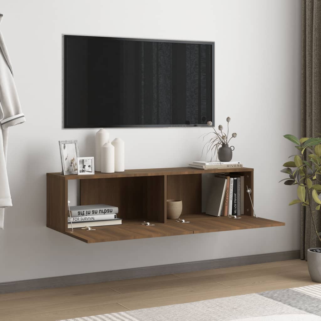 Mobile Porta TV a Muro，Supporto per TV da Soggiorno Rovere Marrone  120x30x30cm Legno Multistrato NVIW73869 BonneVie