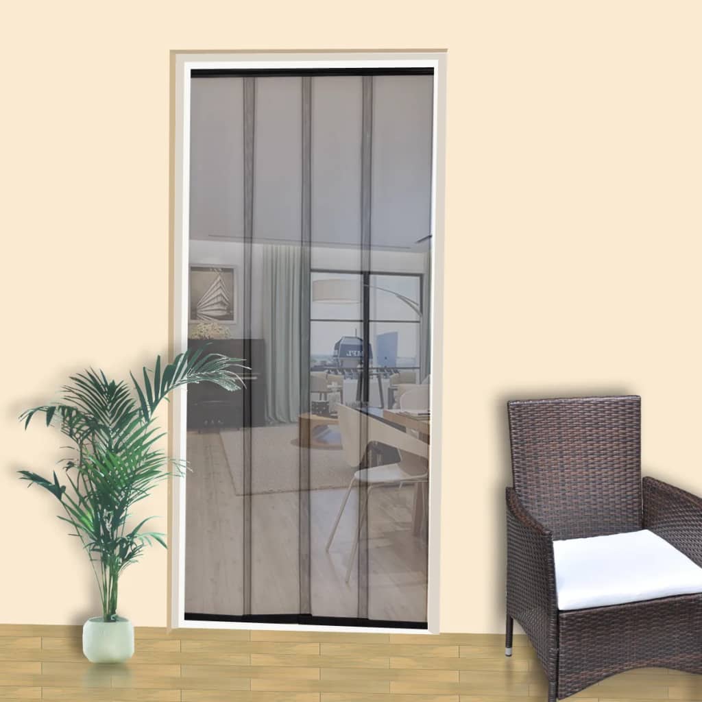 Insect Door Screen 4Piece Mesh Curtain 220 x 100 cm Black Polyester