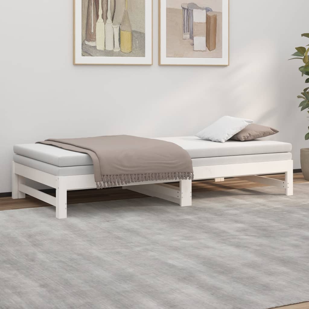 Letto matrimoniale，Dormeuse Estraibile，Letto per adulti Bianca  2x(100x200)cm Legno Massello di Pino CWW532681 MaisonChic