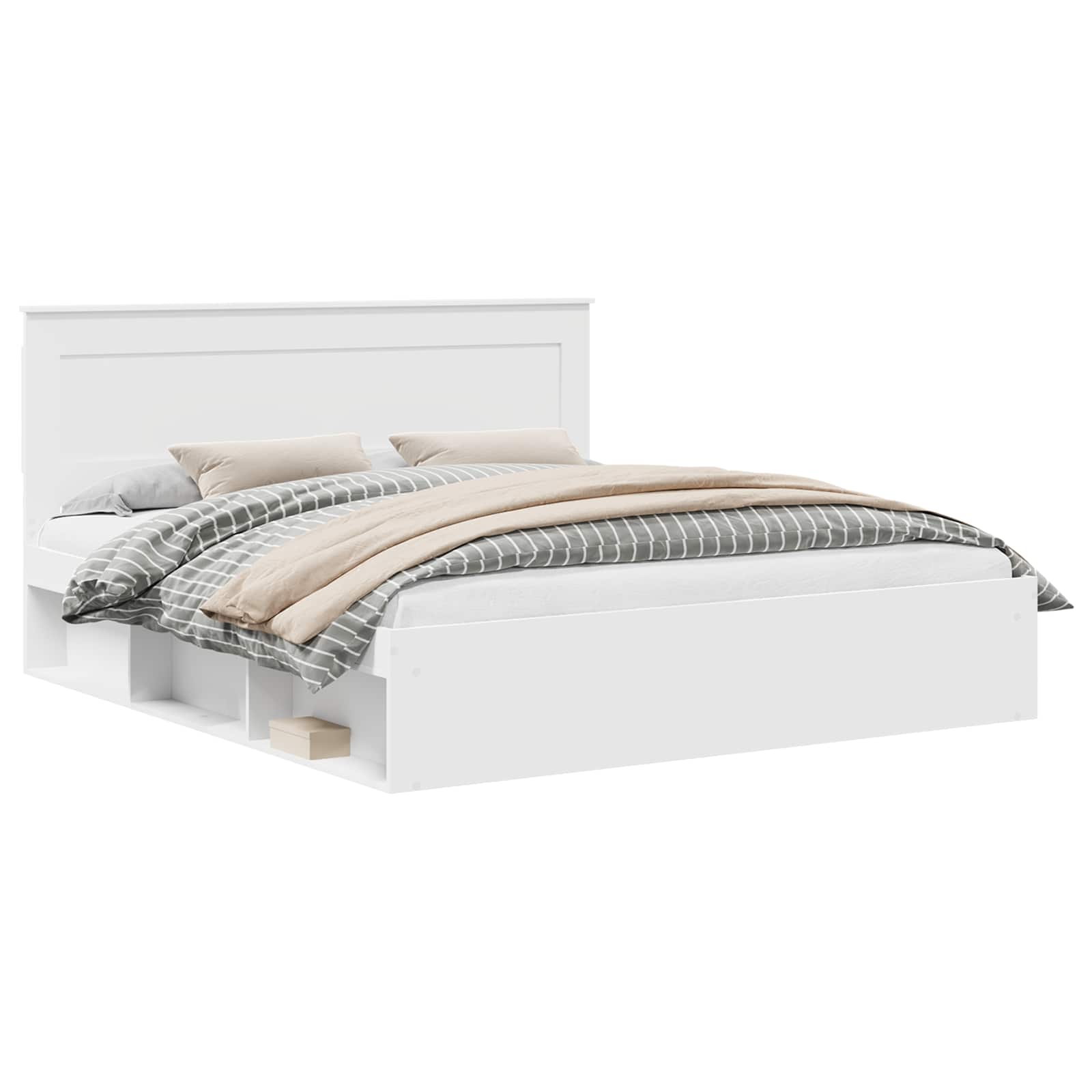 Bed Frame with Headboard White 200 x 200 cm Solid Pine Wood vidaXL