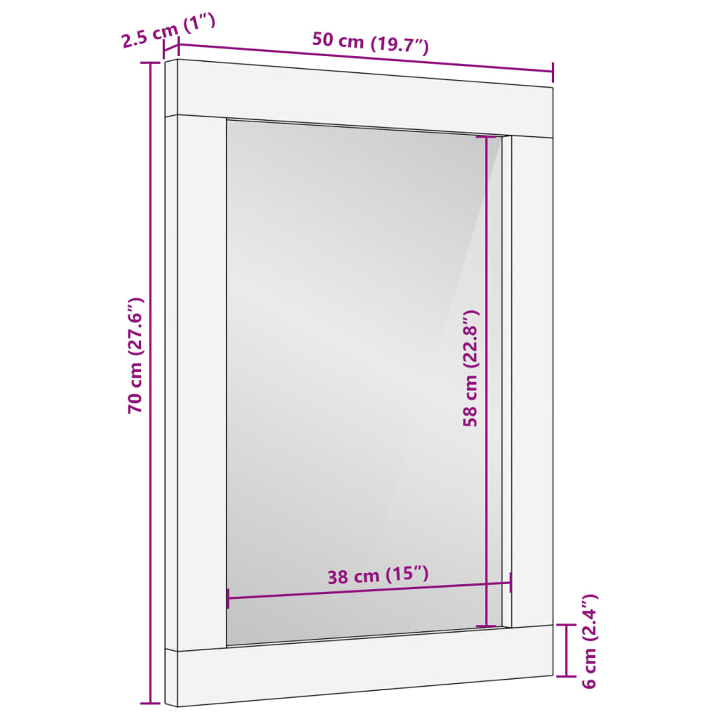 Miroir 80x50 cm Bois de manguier massif Jardin secret - Maison