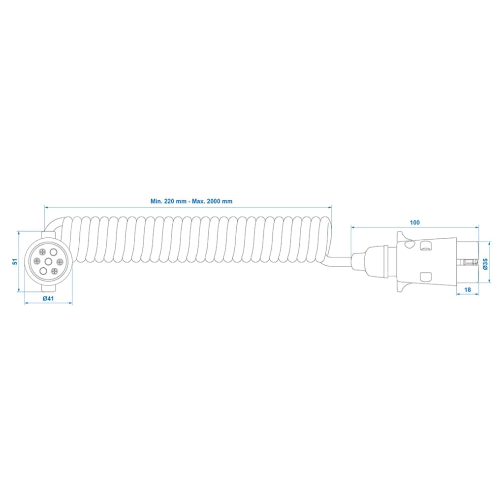  ProPlus 2259 343509 Câble spiralé de 3 m avec 2 connecteurs  mâles 7 Broches