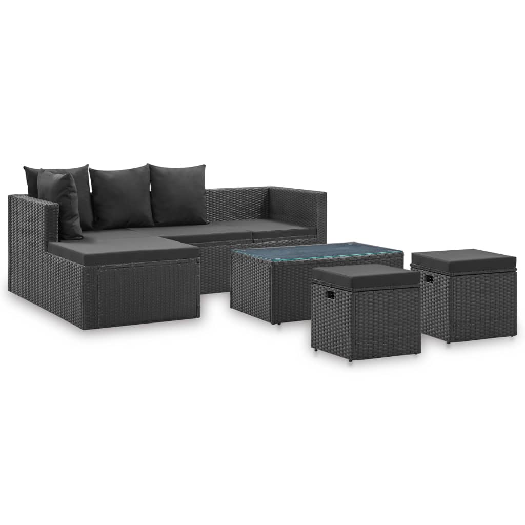 4-tlg. Garten-Lounge-Set Gartenmöbel-Set Terrassen-Sitzgruppe Schwarz mit  Auflagen Poly Rattan ZDEH75307 MaisonChic