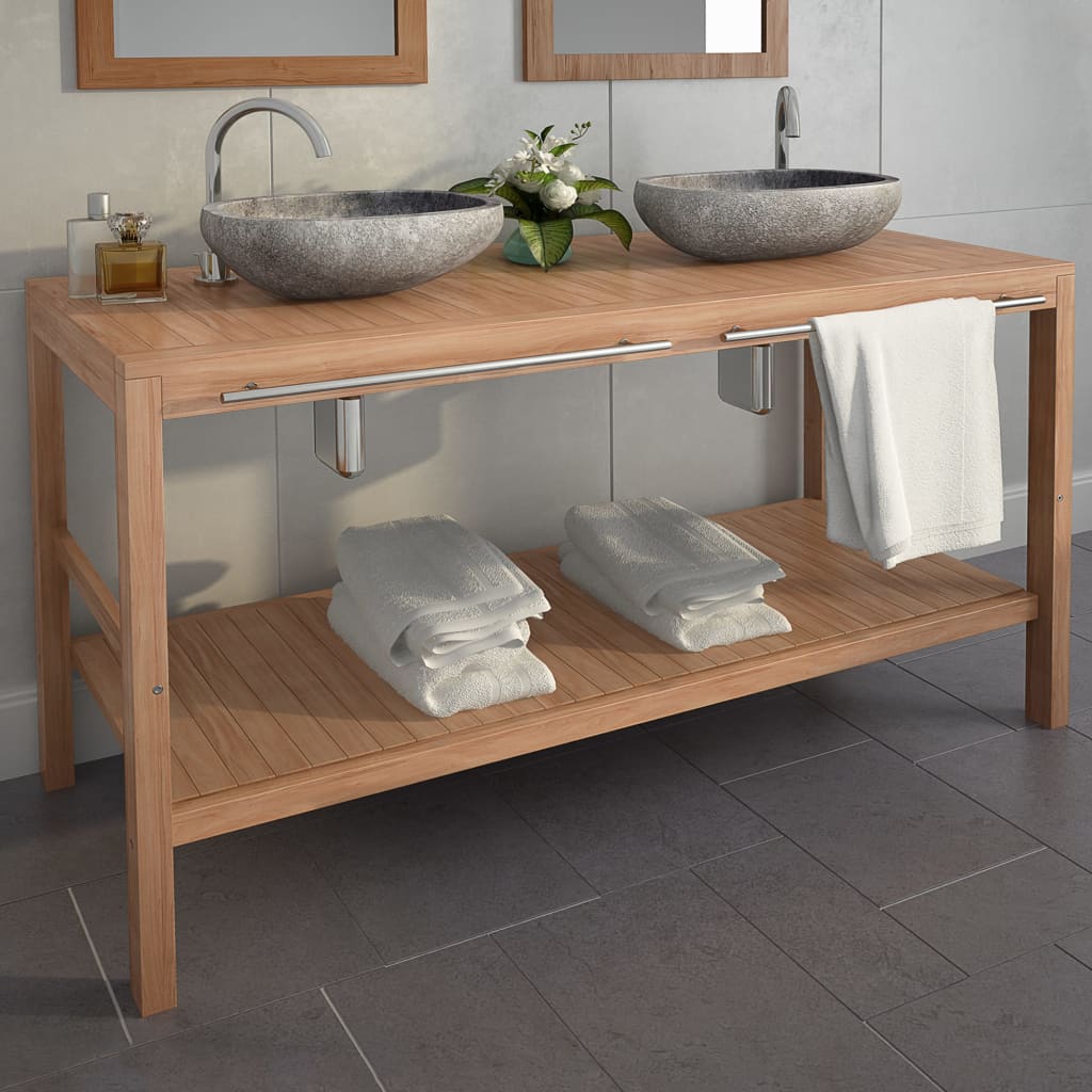 Mobile Top Bagno Sospeso in Legno Teak Massello Design Rustico