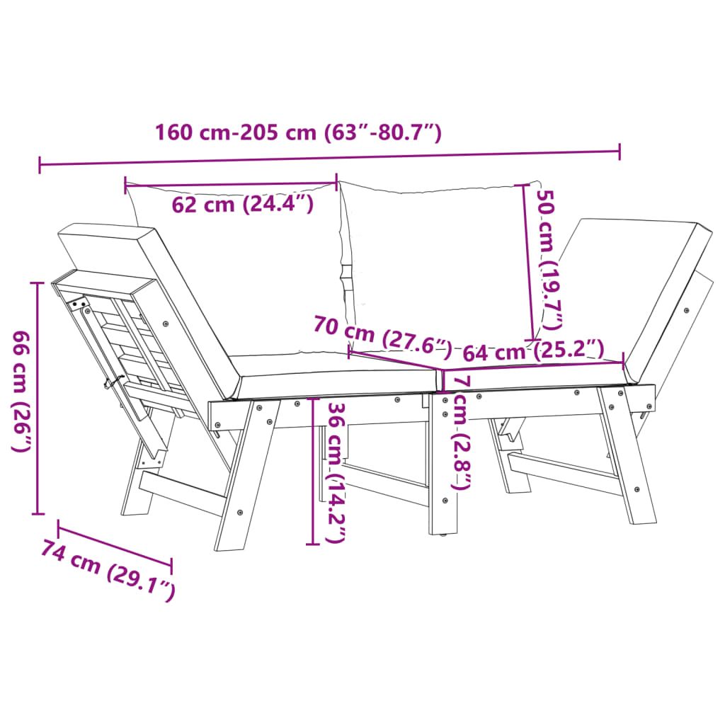 VIDAXL - Panca Da Giardino Con Cuscini 2-in-1 190 Cm In Legno