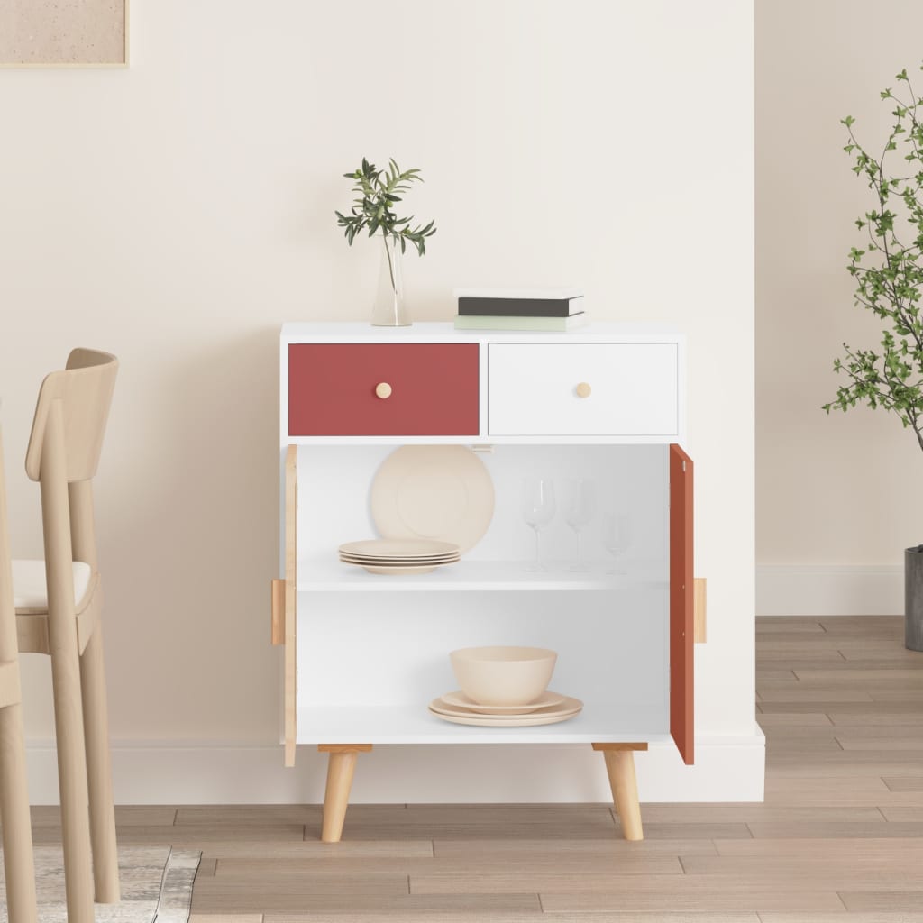 Credenza Buffet BELLEZE 2 Ante Rovere Rustico - Bianco E Legno, Con Base Oro - 2