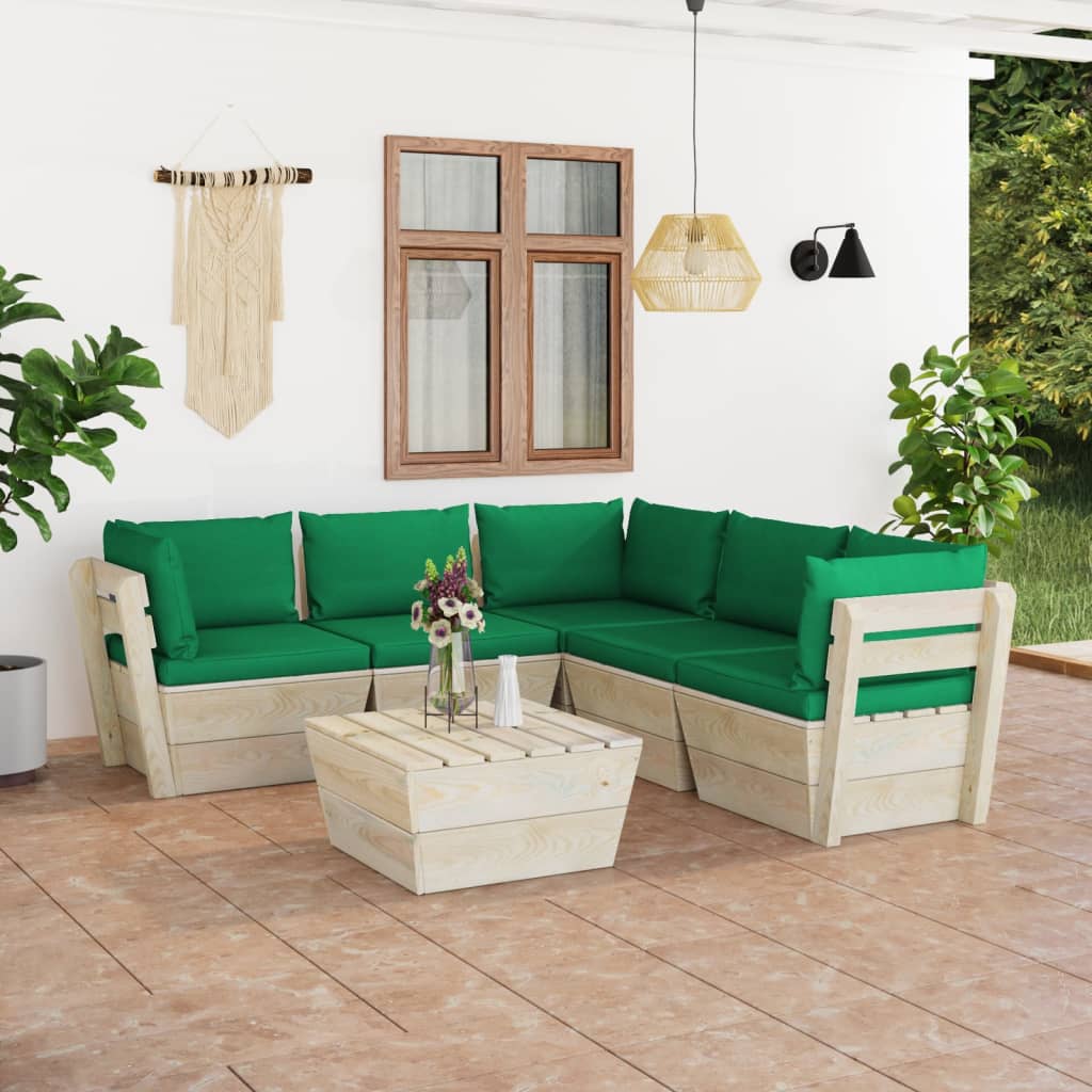 Salotto da giardino su Pallet 6 pz Set Divani da Giardino - Mobili da  giardino con Cuscini Legno Abete BV993718 - BonneVie