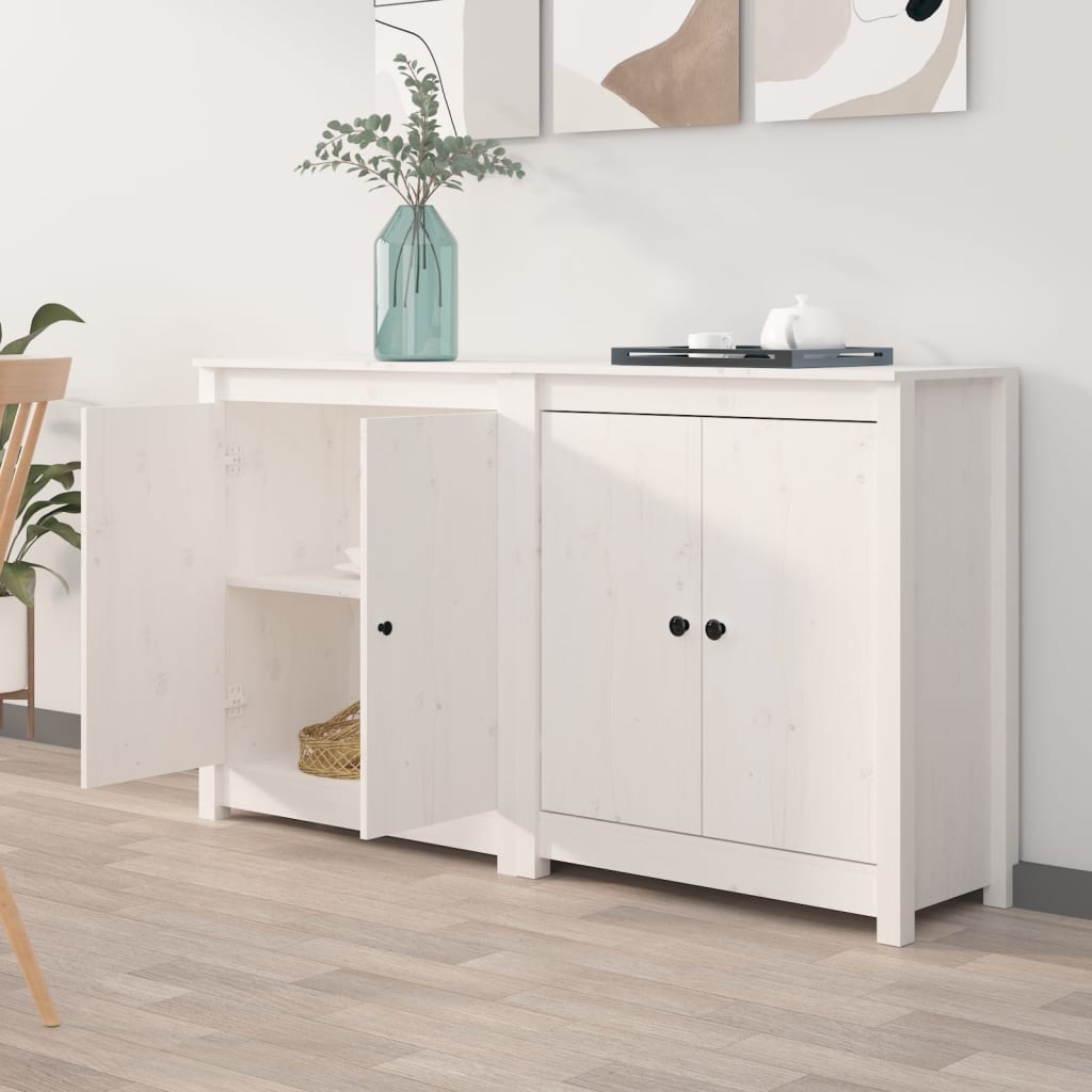 Set di 2 Credenze Madie Moderne Buffet da cucina Bianco 70x35x80 cm in  Legno Massello di Pino ITD15478