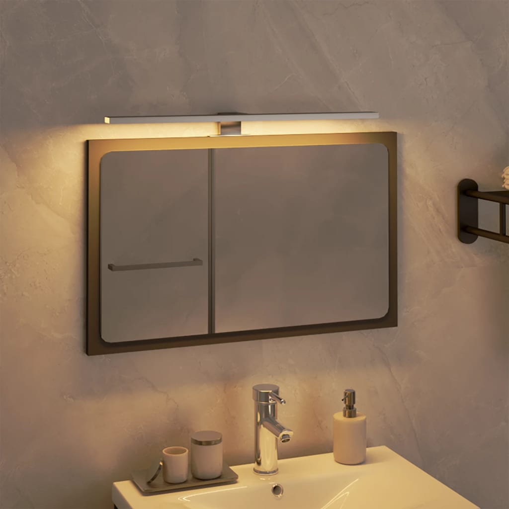 LED Spiegelleuchte Badezimmer Lampe Spiegel Bad Leuchte 40cm 8Watt 640  Lumen IP44 Spiegelschrank Wand- und Aufbaumontage Beleuchtung Alu-Optik  Neutralweiß