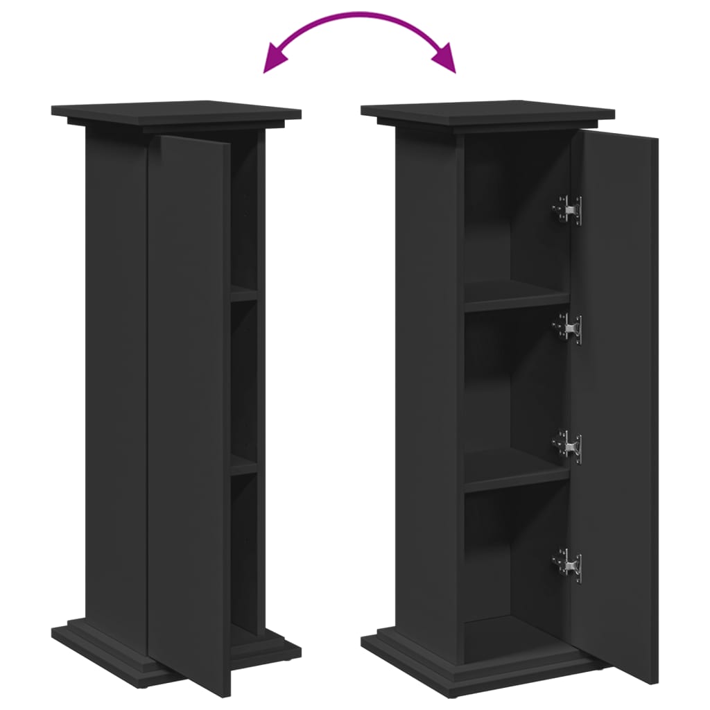 Piédestal De Présentation Noir Avec Rangement - 3 étagères, Porte Ajustable, En Bois D'ingénierie