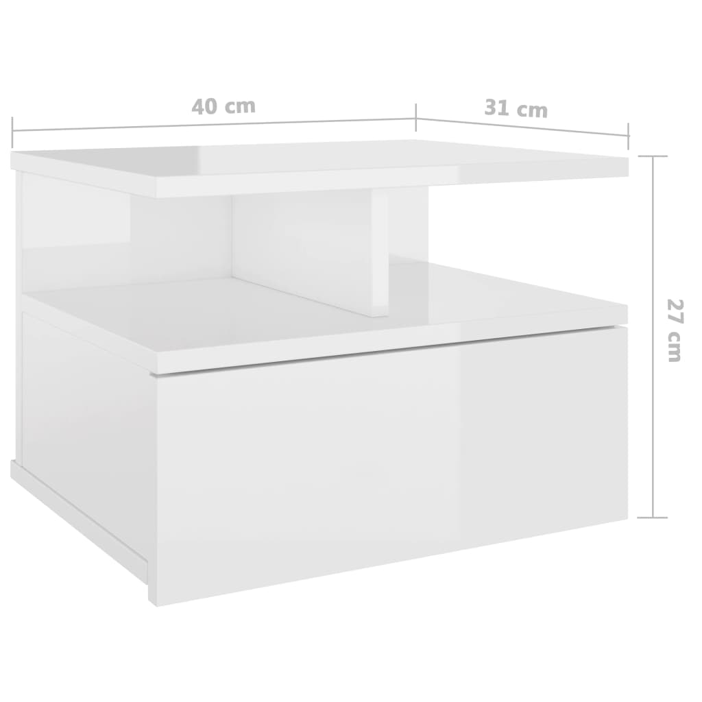 Comodino Camera da Letto - Tavolino da Salotto Pensile Bianco Lucido  40x31x27 cm in Truciolato BV467922 - BonneVie