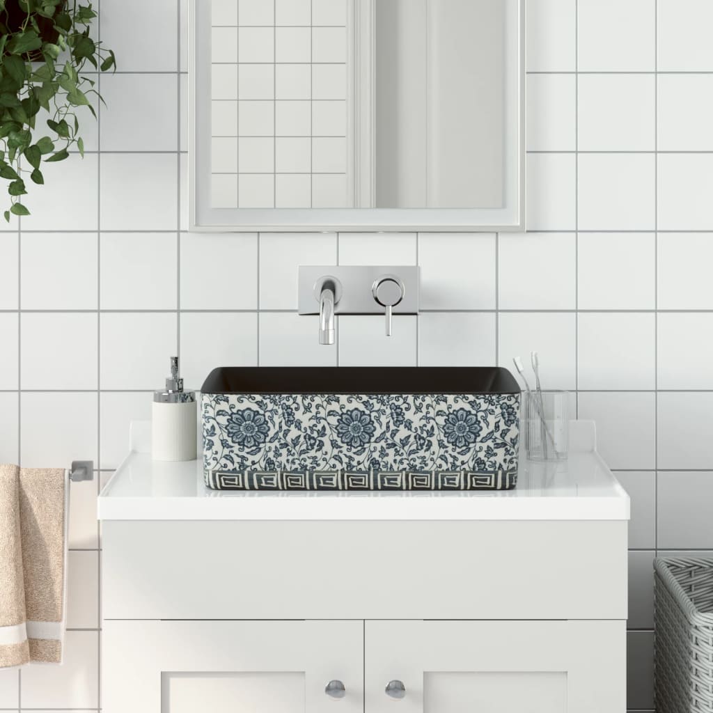 Vidaxl lavabo appoggio Grigio e Blu Rettangolare 46x35,5x13cm ceramica
