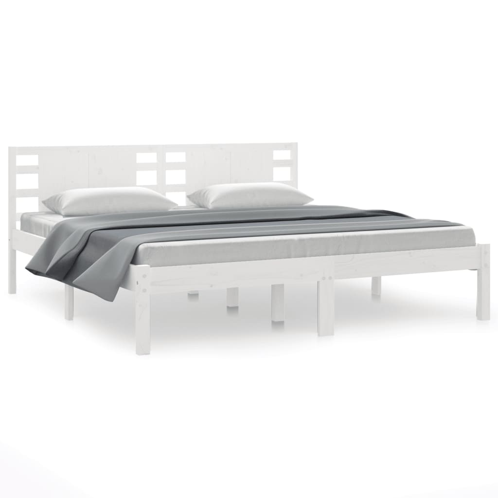 Letto matrimoniale Moderno Struttura Letto Giroletto Bianco in Legno  Massello di Pino 200x200 cm ITD21361