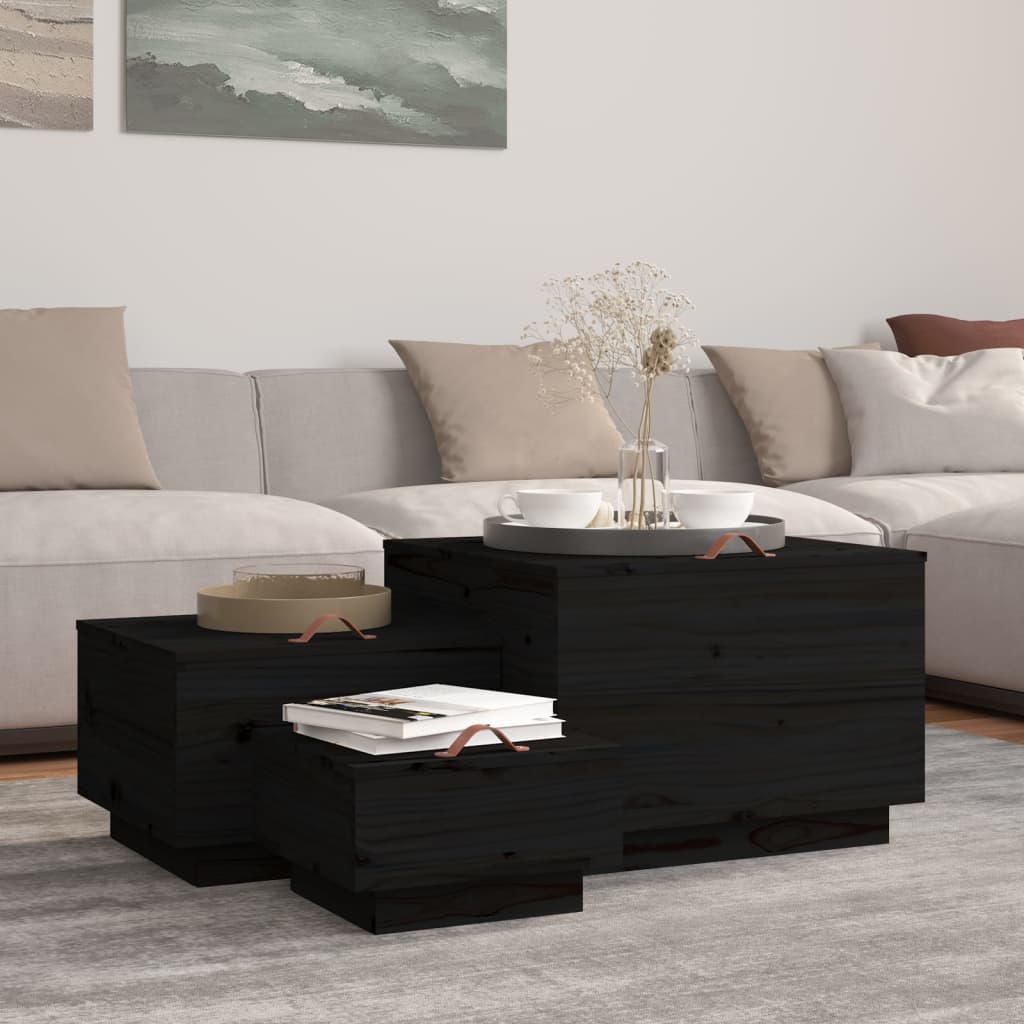 Unico Design Contenitori Portaoggetti Coperchi 3pz Neri Legno Massello Pino  57x55x40 cm Magnifico it - Nero13893