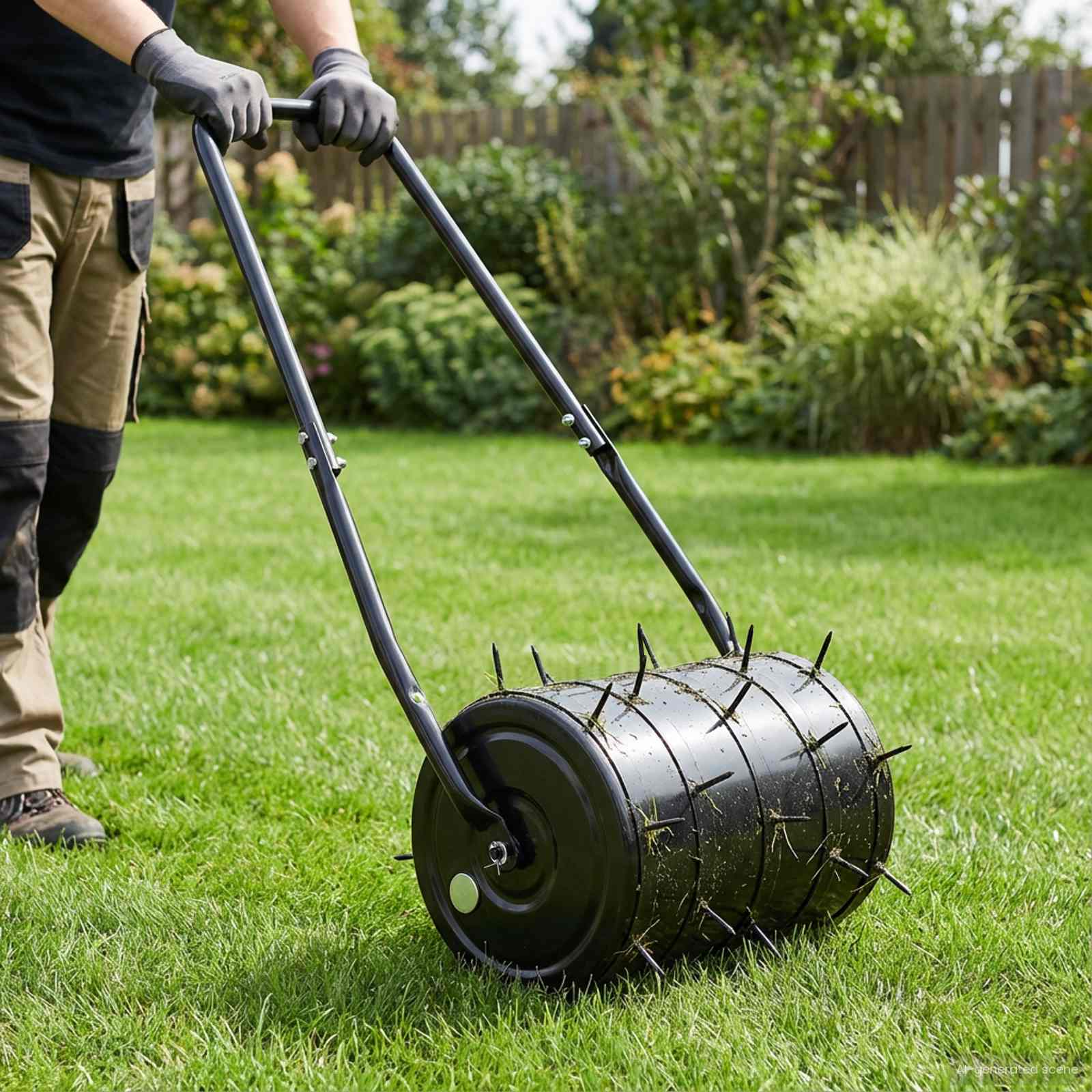 Lawn Roller Pull with Aerator Clamps Black 110 x 52 cm Iron vidaXL
