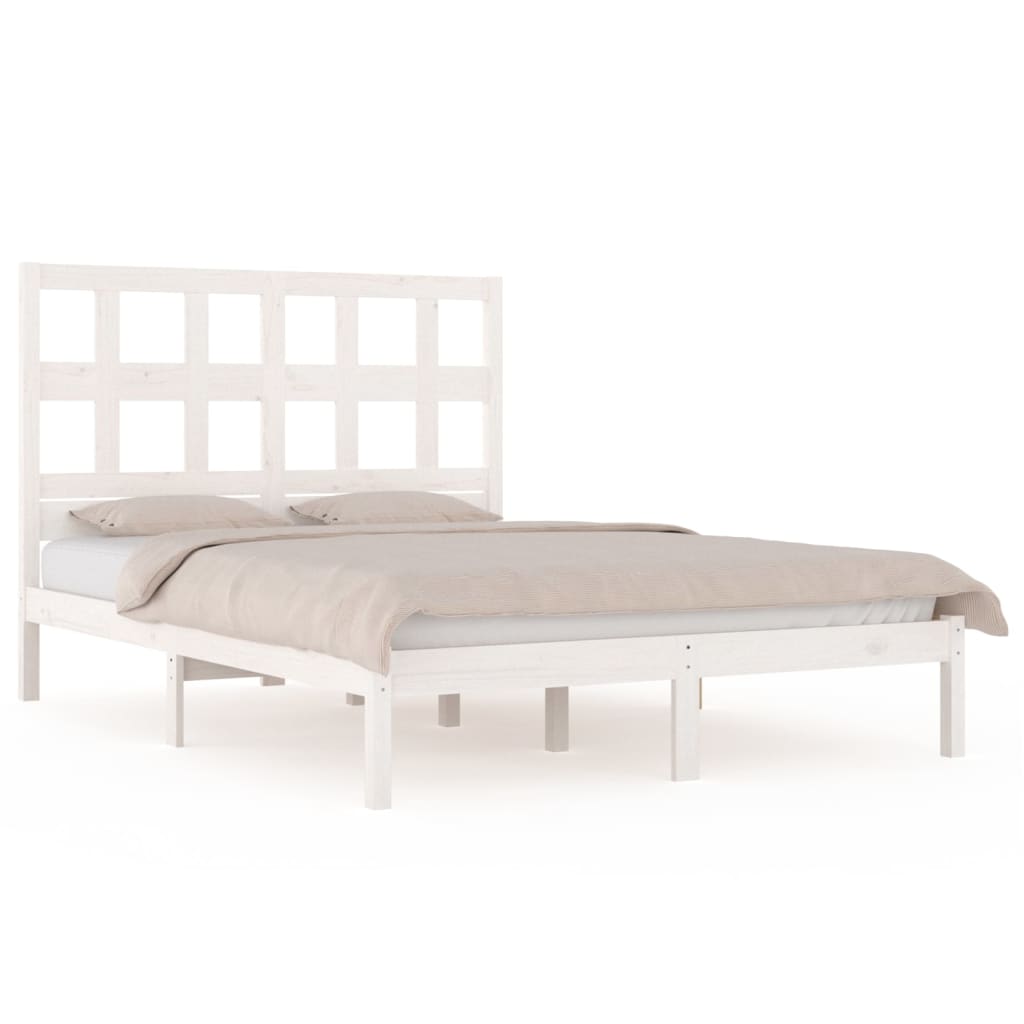 Letto matrimoniale Moderno Struttura Letto Giroletto Bianco in Legno  Massello di Pino 140x200 cm ITD74616