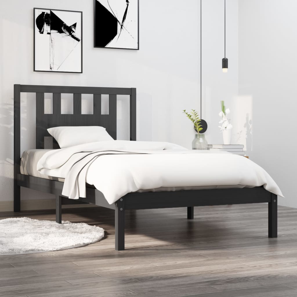 Letto Singolo Moderno Struttura Letto Giroletto Grigio in Legno Massello di  Pino 90x200 cm ITD88486