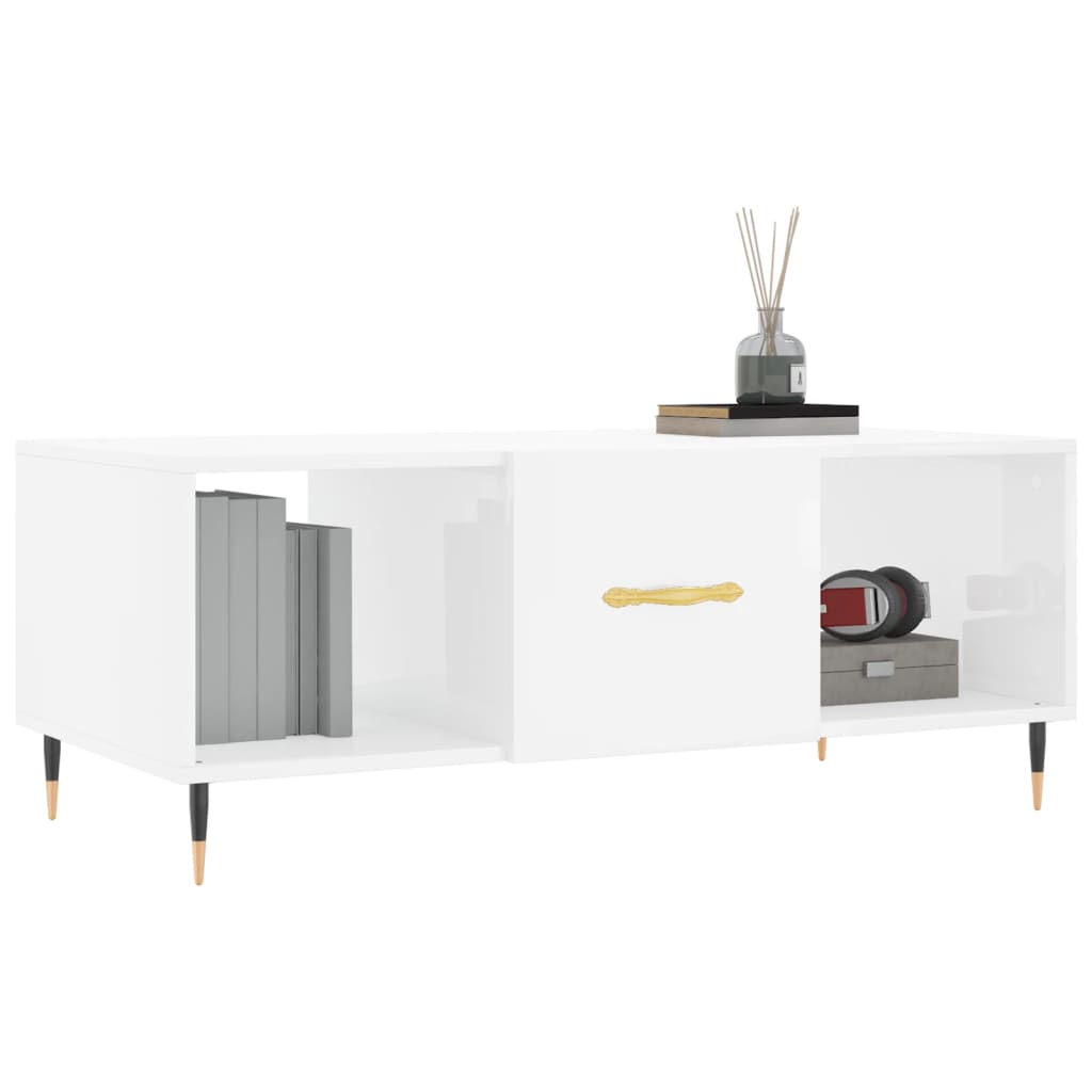 Tavolino Salotto，Tavolino da caffè，Tavolino basso Bianco Lucido 90x55x42,5  cm Legno Multistrato ASFV561881 MaisonChic