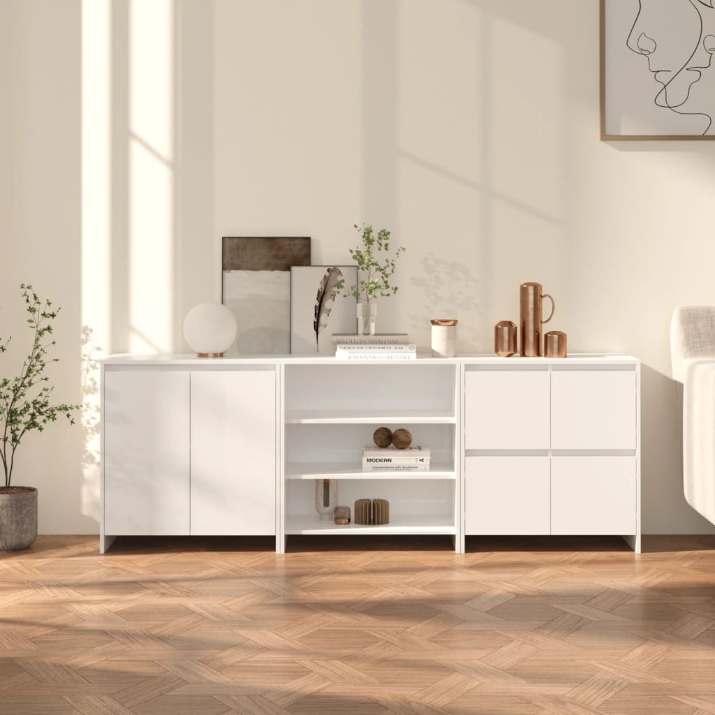 3 pz Credenze，Madia per salotto，Buffet da cucina Moderna Bianco Lucido in  Legno Multistrato XZZ124372