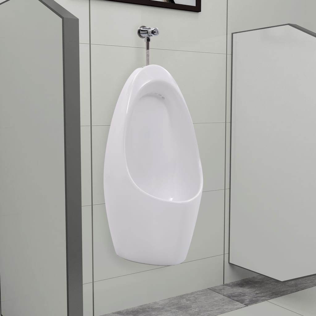 vidaXL Orinatoio Sospeso con Sciacquone e Scarico Ovale Alto Accessori Montaggio Gabinetto Vaso WC Sanitari Bagno in Ceramica Bianco