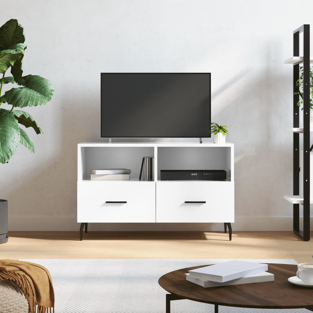 Mobile Porta TV，Mobili TV，Supporto per TV da Soggiorno Bianco Lucido  80x36x50 cm in Legno Multistrato NVIW38062 BonneVie