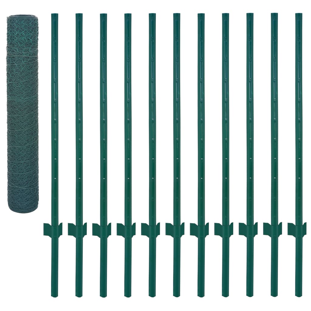 Maschendrahtzaun，Gartenzaun，Wildzaun mit Pfosten Stahl 25 x 1 m Grün