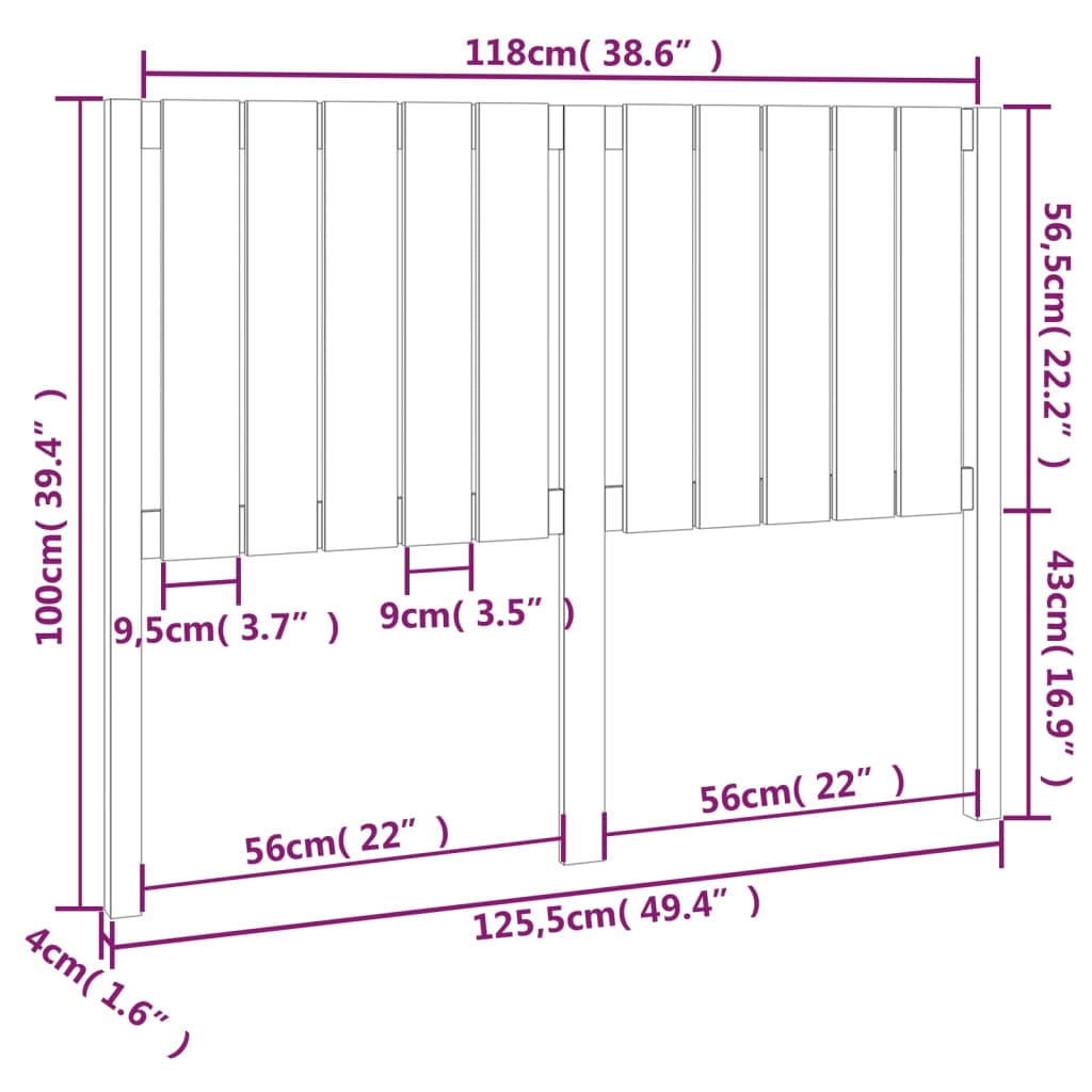 Testiera Moderna Testiera per Letto Grigia 125,5x4x100 cm Legno Massello di  Pino ITD25796