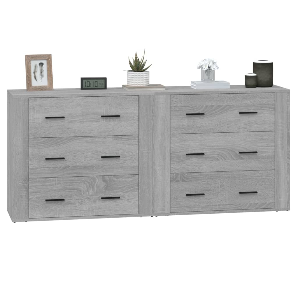 2er Set Sideboards Highboards Kommoden für Wohnzimmer Küche Grau Sonoma Holzwerkstoff DE84008