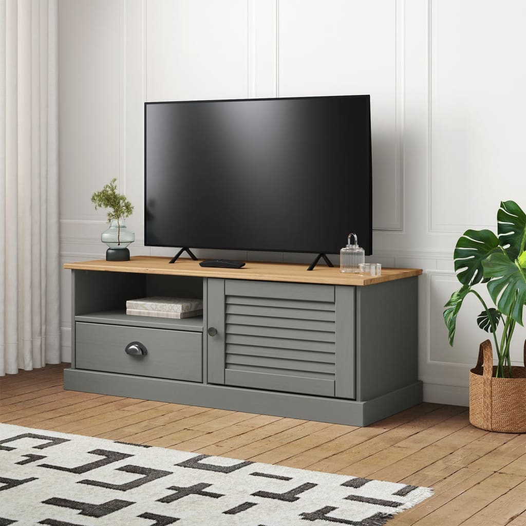 Mobile TV sospeso, grigio-beige con inserto dorato, 140 cm - Seney