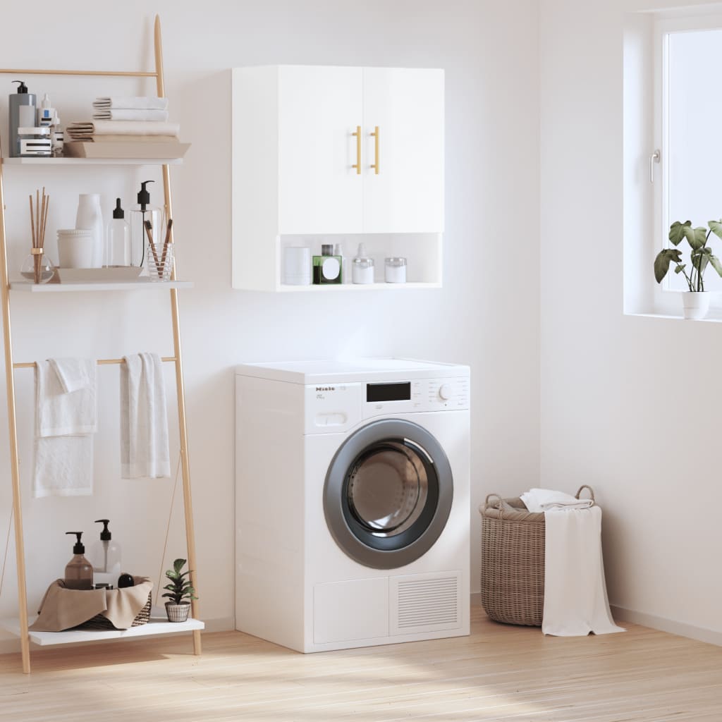 Armadio multiuso Oxnard, Mobile per bagno o lavanderia a 4 ante e 1  cassetto, Armadio multiuso portascarpe, 60x29h182 cm, Bianco lucido